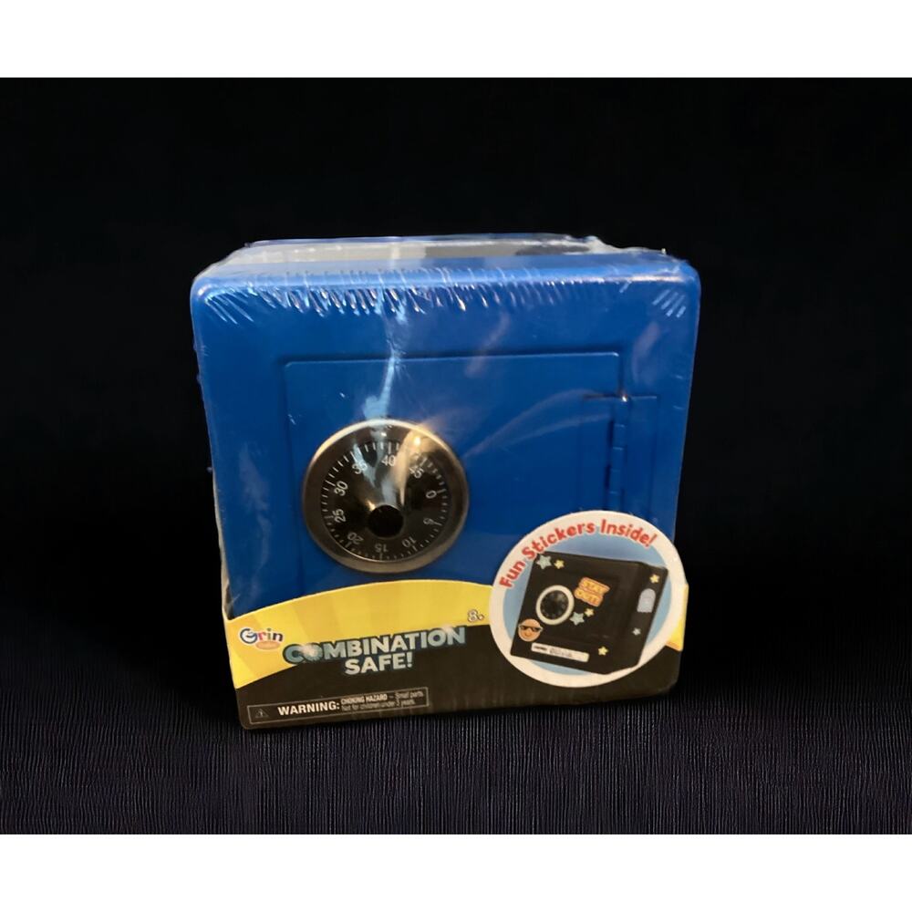 Combination Safe Metal 
Money Bank, Includes Fun Stickers Inside, Lock Box, Blue